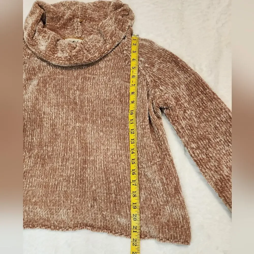 Listicle Cowl Neck Cozy Relax Fit Cottage Boho Cabin Sweater, Brown, Medium